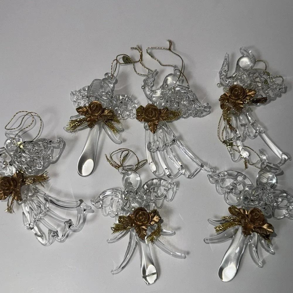 Vintage Spun Glass Angel Ornaments -Set of 6